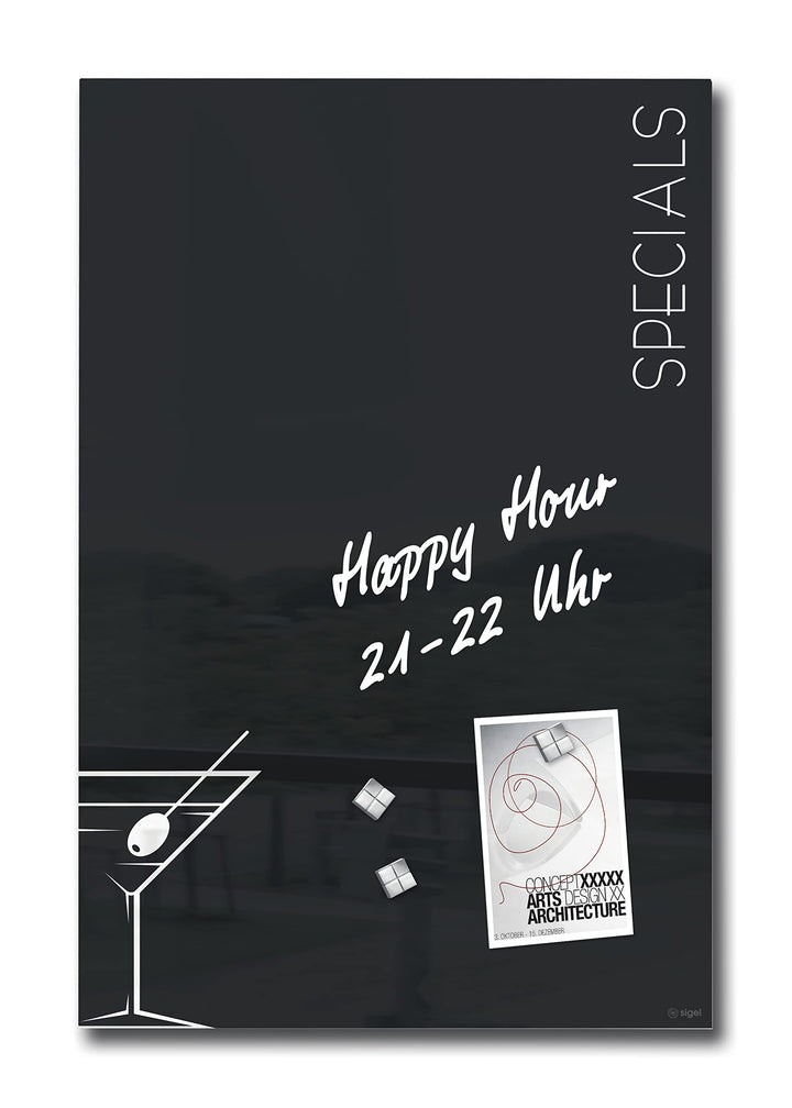 SIGEL GL296 Premium Glas-Magnettafel 60x40 cm, Design Cocktail hochglänzend, TÜV geprüft, einfache M