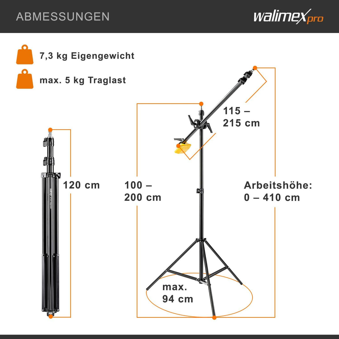 Walimex pro WT-501 Galgenstativ (max. Höhe ca. 175 cm und Belastbarkeit ca. 5 kg), Schwarz Single, S