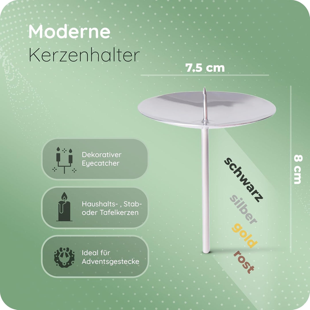 Novaliv 8X Kerzenhalter Stumpenkerze Adventskranz 7,5cm Silber Adventskranz Adventskerzenhalter Kerz
