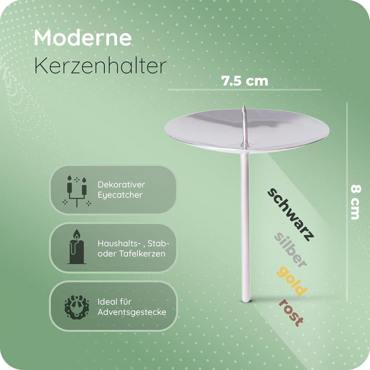 Novaliv 8X Kerzenhalter Stumpenkerze Adventskranz 7,5cm Silber Adventskranz Adventskerzenhalter Kerz