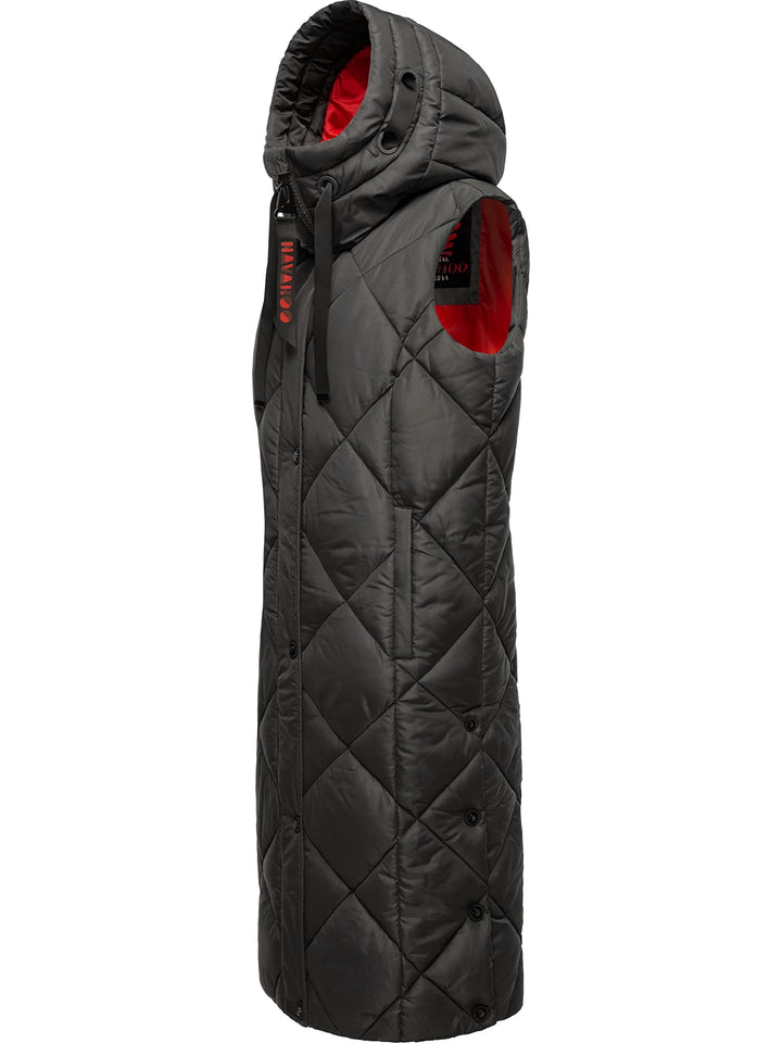 Navahoo warme Damen Winter Steppweste lang mit Kapuze Schnuckel XS-XXL S Anthracite, S Anthracite