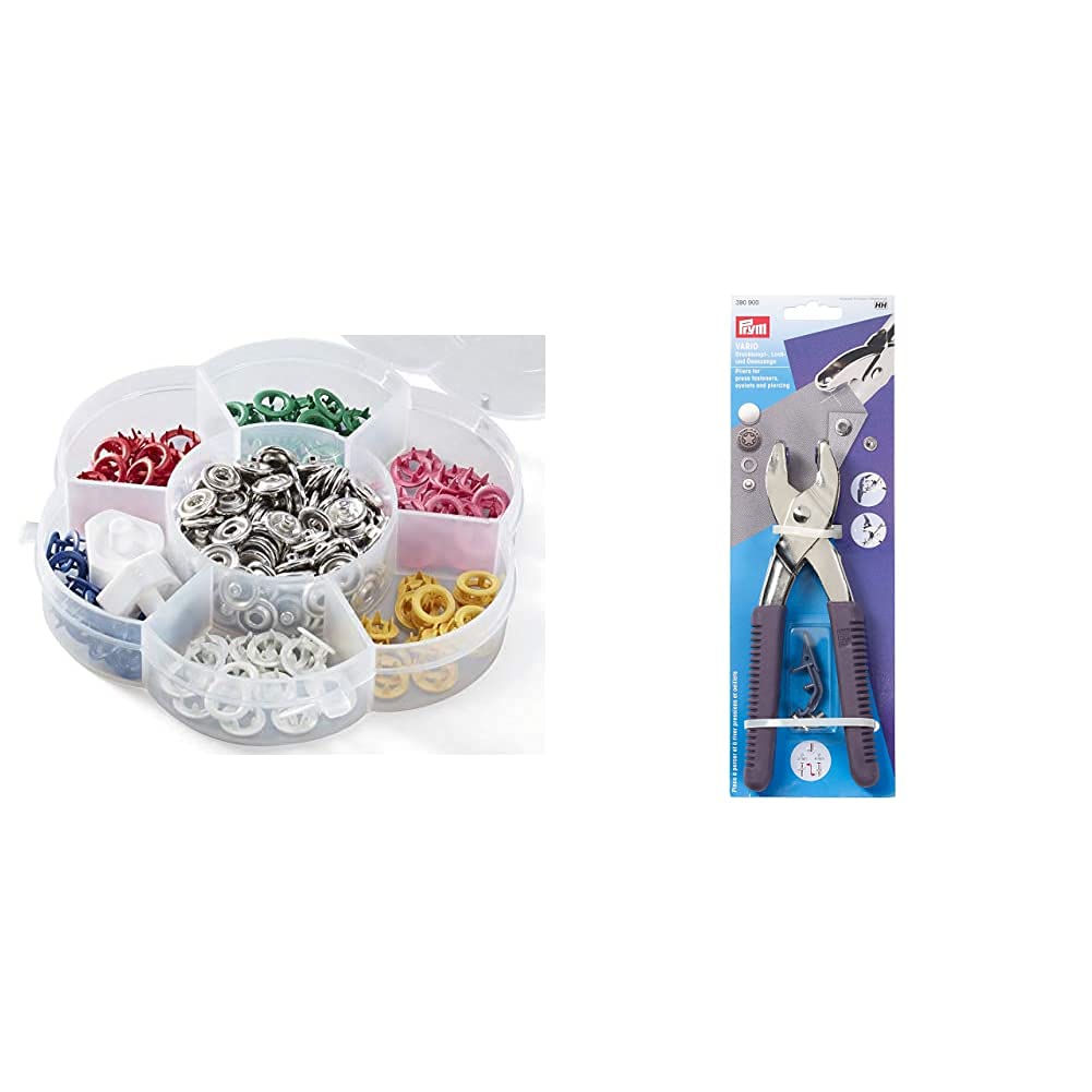 Prym 390740 Love Druckknöpfe Jersey Box, 60 Stück, Ø 8 mm, 6 Farben, Messing &amp; 41163 390900 Vario-Za