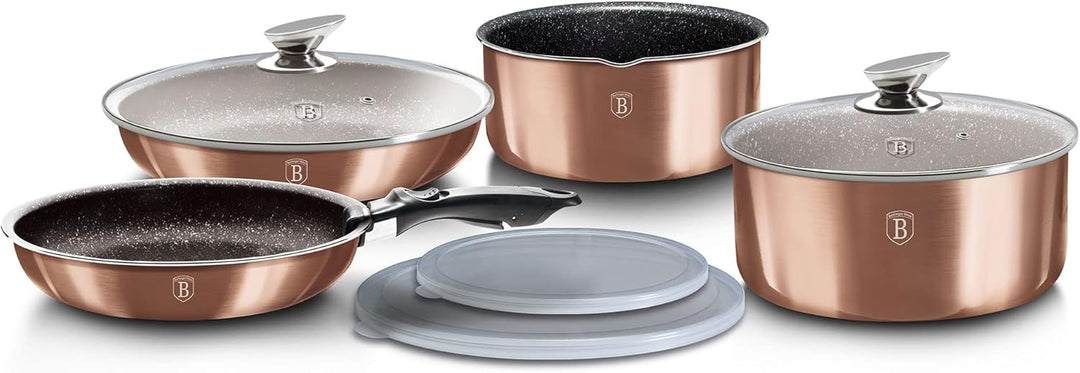 Berlinger Haus Rose Gold Kochtopf Set Induktion, 9-Teilig, Abnehmbarer Griff Austauschbar, Antihaftb