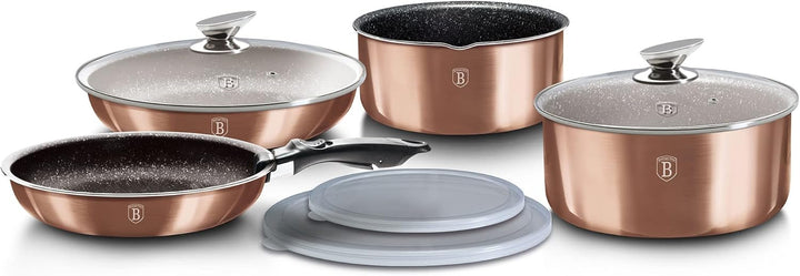 Berlinger Haus Rose Gold Kochtopf Set Induktion, 9-Teilig, Abnehmbarer Griff Austauschbar, Antihaftb