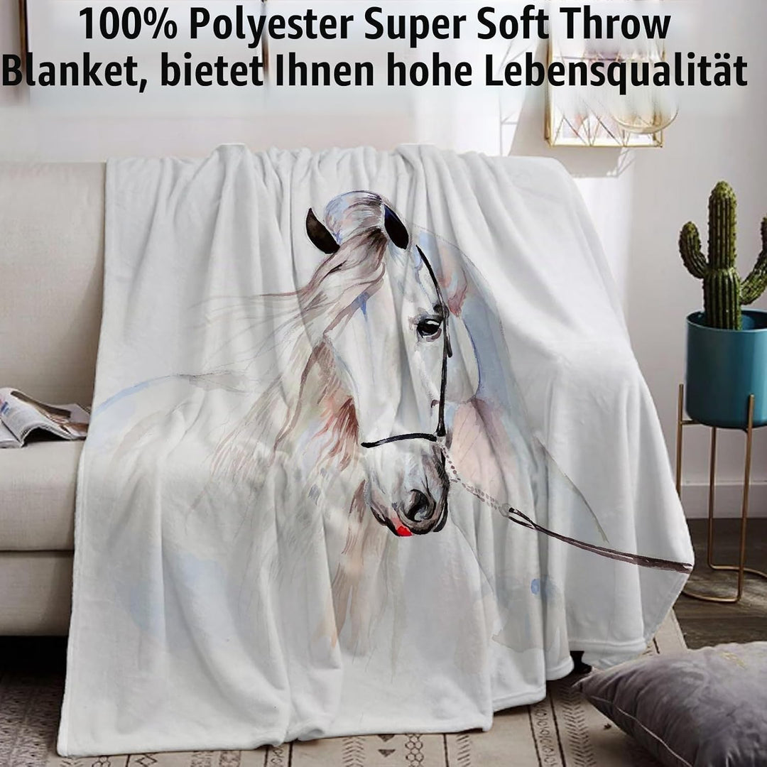 Pferd Kuscheldecke Flanell Decke Fleecedecke Flauschig Weich und Warme,3D Pferd Wohndecke Sofadecke