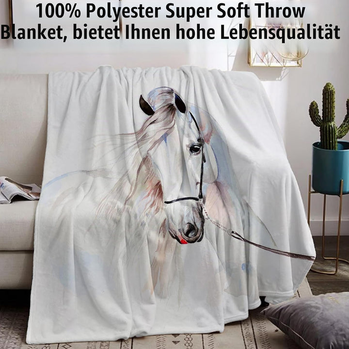 Pferd Kuscheldecke Flanell Decke Fleecedecke Flauschig Weich und Warme,3D Pferd Wohndecke Sofadecke