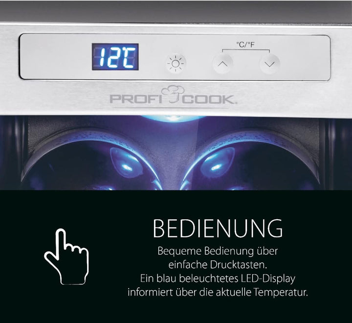 ProfiCook® Weinkühlschrank für 8 Flaschen, Getränkekühlschrank mit UV-beständiger Glastür, Weinkühle