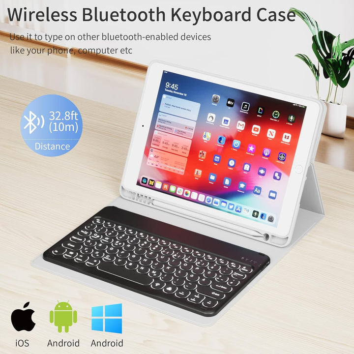 Hülle mit Tastatur für iPad 9/8/7 Generation (2021/2020/2019) 10.2 Zoll Soft TPU Rückschalemit Stift
