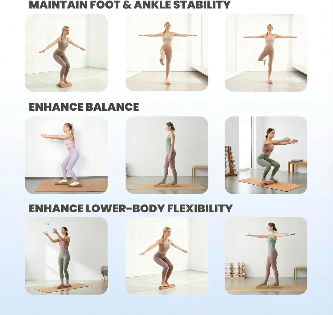 Balance Board aus Naturkork mit Kork-Halbkugeln & Korkrolle für Fuss- & Sprunggelenktraining – Fusst