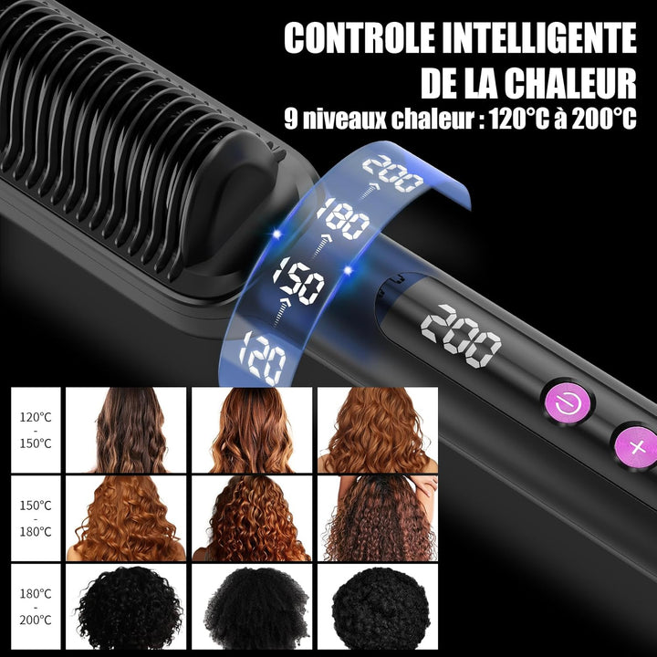 Haarglätter, professionelle Glättbürste für Haare, 9 Temperatureinstellungen, 120 ℃ - 200 ℃, LCD-Dis