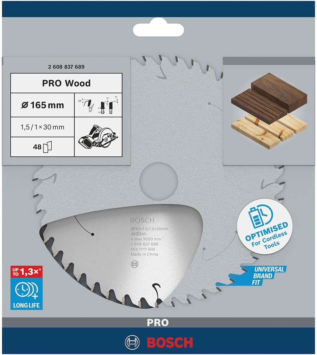 Bosch Accessories 1x Kreissägeblatt Standard for Wood (Holz, Sägeblatt Ø 165 x 30 x 1,5 mm, 48 Zähne