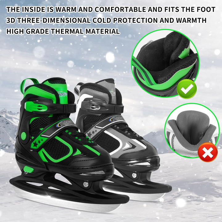 Nattork Schlittschuhe Kinder - 4 Grösse Verstellbare Eislaufschuhe Kinder Jugendliche, Ice Skates Mi
