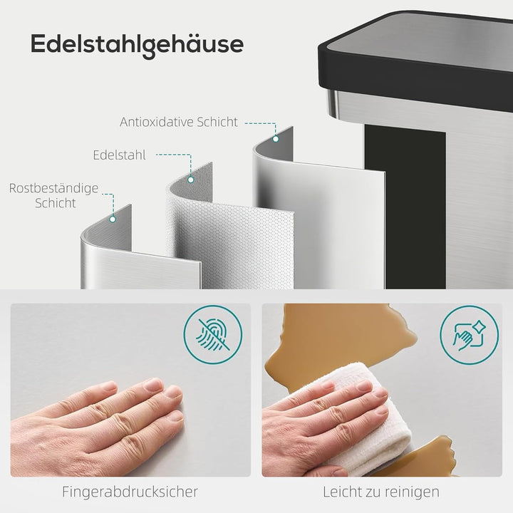 HOMCOM Mülleimer Küche 60 L Treteimer mit Soft-Close-Deckel, Offenhaltefunktion und Pedal Abfalleime