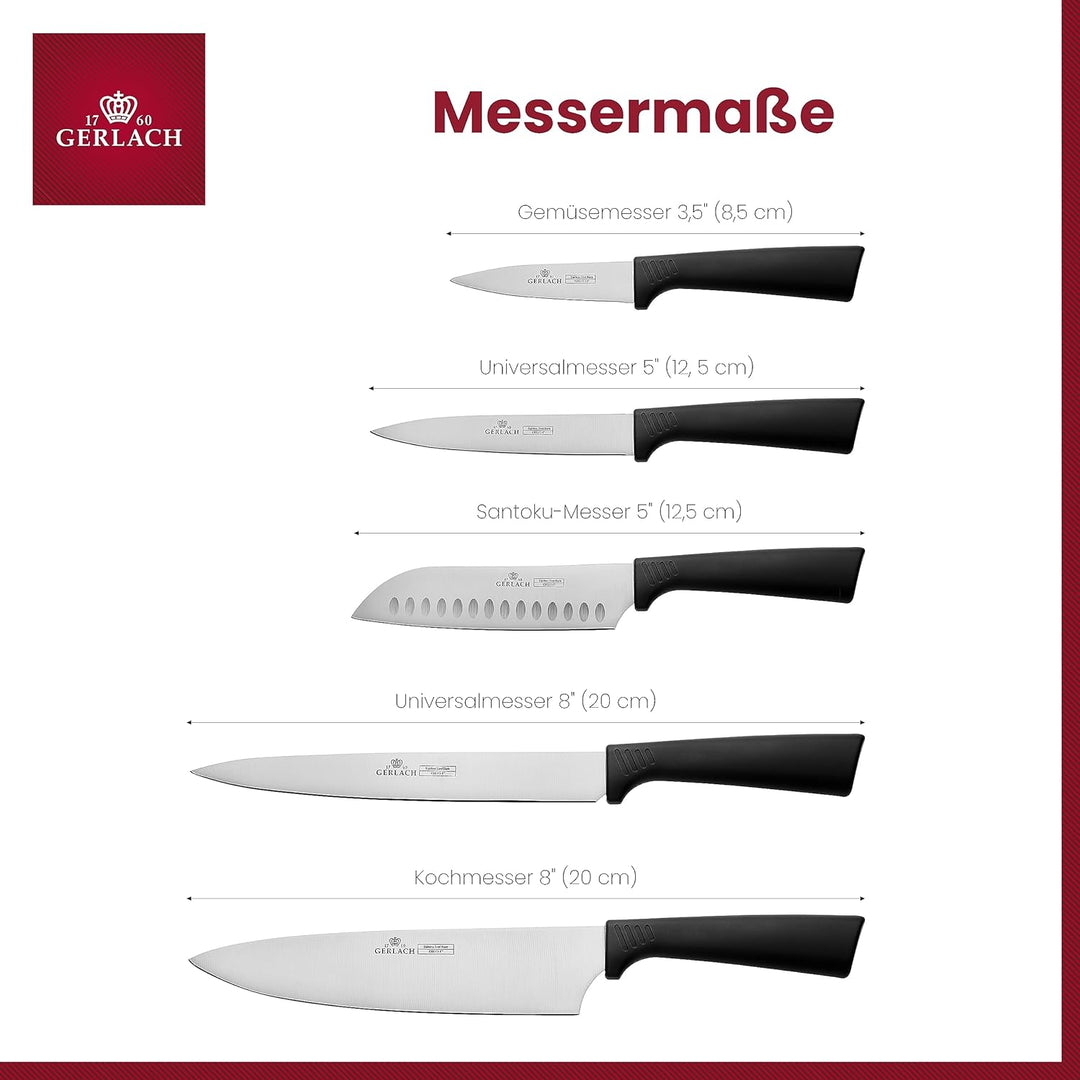 Gerlach Smart Black Messerblock Messerset Küchenmesserset 5 Messer aus Edelstahl Küchenmesser im Blo