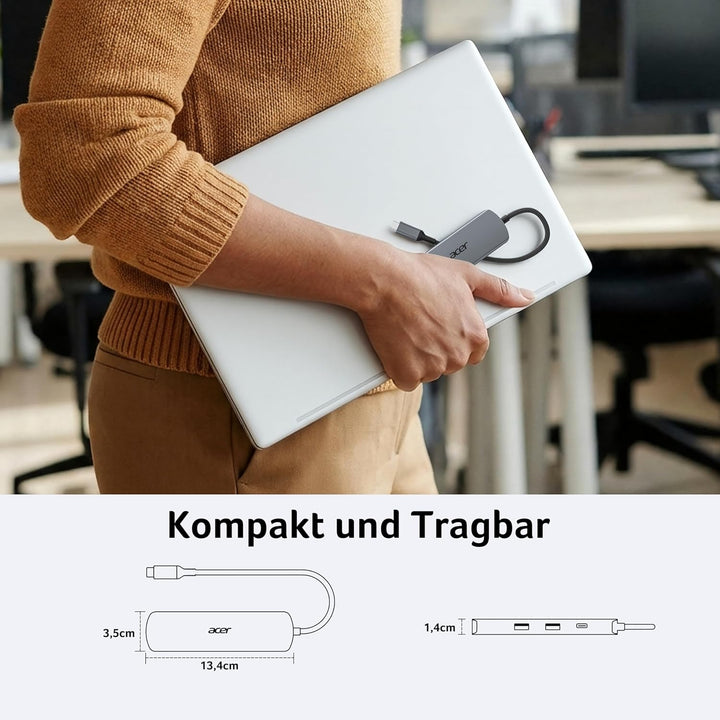 acer USB C HUB Ethernet, mit 4K@60Hz HDMI, 1000Mbps Lan, 1*USB-C + 2*USB-A 5Gbps, Typ-C 100W PD, Mul