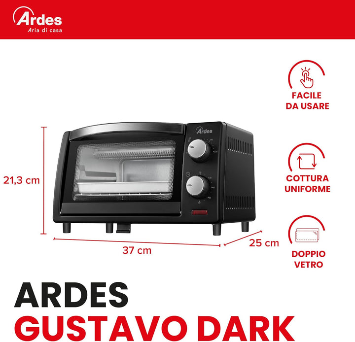 ARDES - AR6211B Elektrischer Kleinbackofen Fassungsvermögen 10 Liter Mit Innenbeleuchtung Regulierba