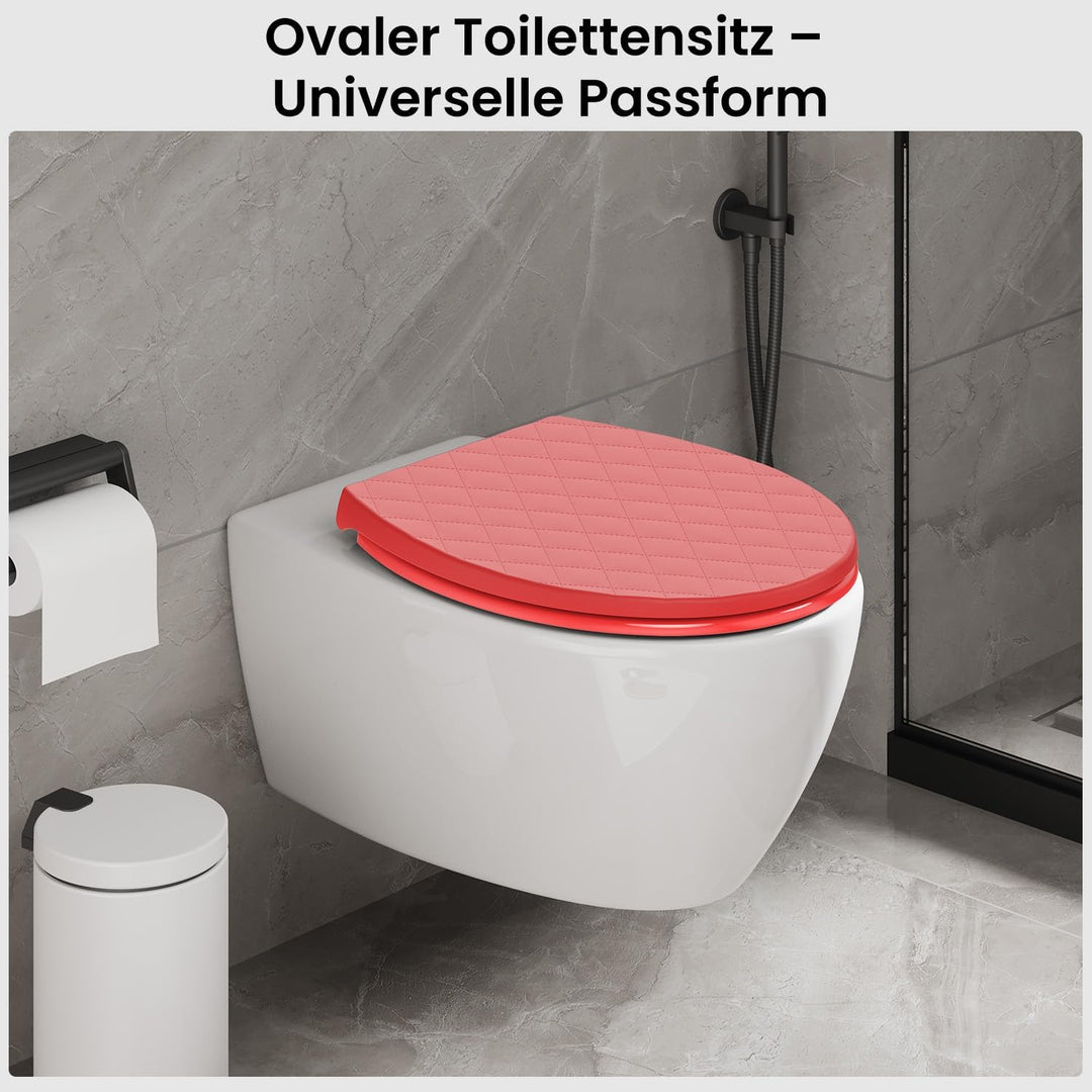 WC Sitz Rot mit absenkautomatik Oval, Toilettendeckel mit Quick-Release Funktion, Klobrille, Klodeck
