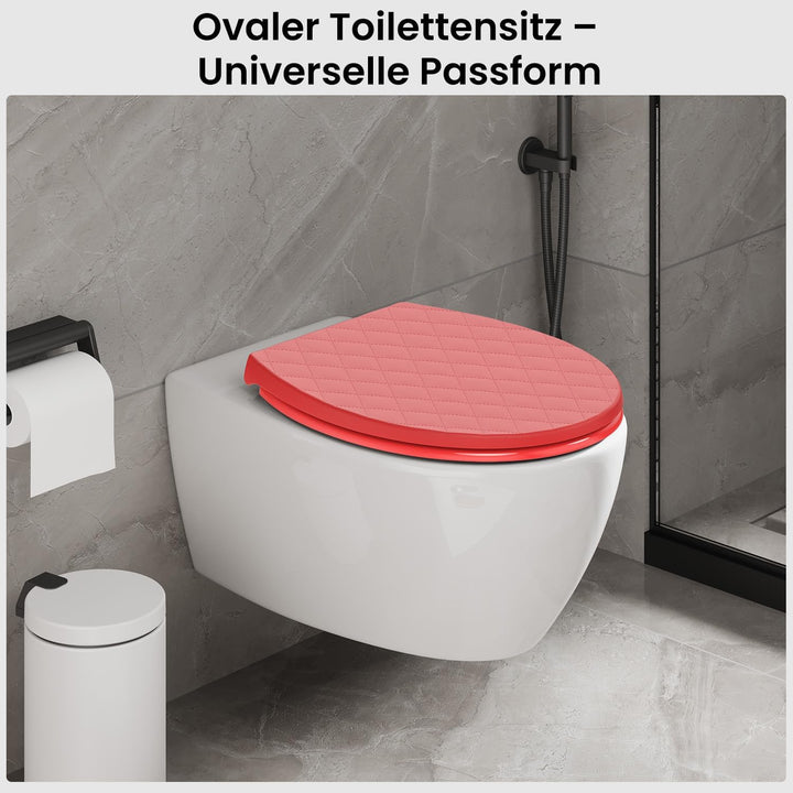WC Sitz Rot mit absenkautomatik Oval, Toilettendeckel mit Quick-Release Funktion, Klobrille, Klodeck