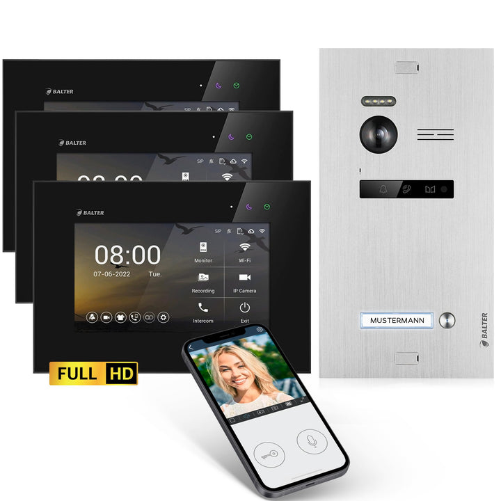Balter EVO-HD Video Türsprechanlage, Video Türklingel, Smartphone App, 1 Familienhaus Klingel, 3X 7