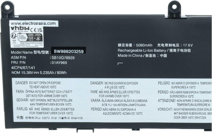 vhbw Akku Ersatz für Lenovo 01AY968, 01AY969, 4ICP4/67/141, 5B10W13898 für Notebook (5150mAh, 13.56V