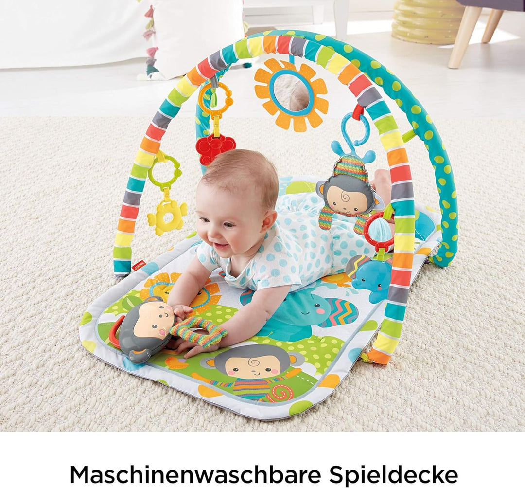 Fisher-Price CLJ42Musik-Äffchen Spielcenter, Krabbeldecke mit zweiSpielbögen, inkl. 6 Spielzeugen, B