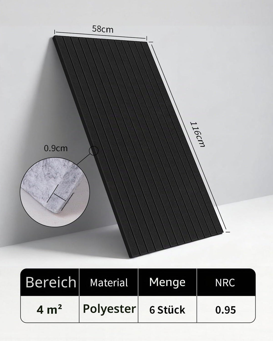 Akustikplatten Selbstklebend 6 Stück, 116x58x0,9cm Akustikpaneele Wandpaneele, 4,04㎡ Schallabsorberu