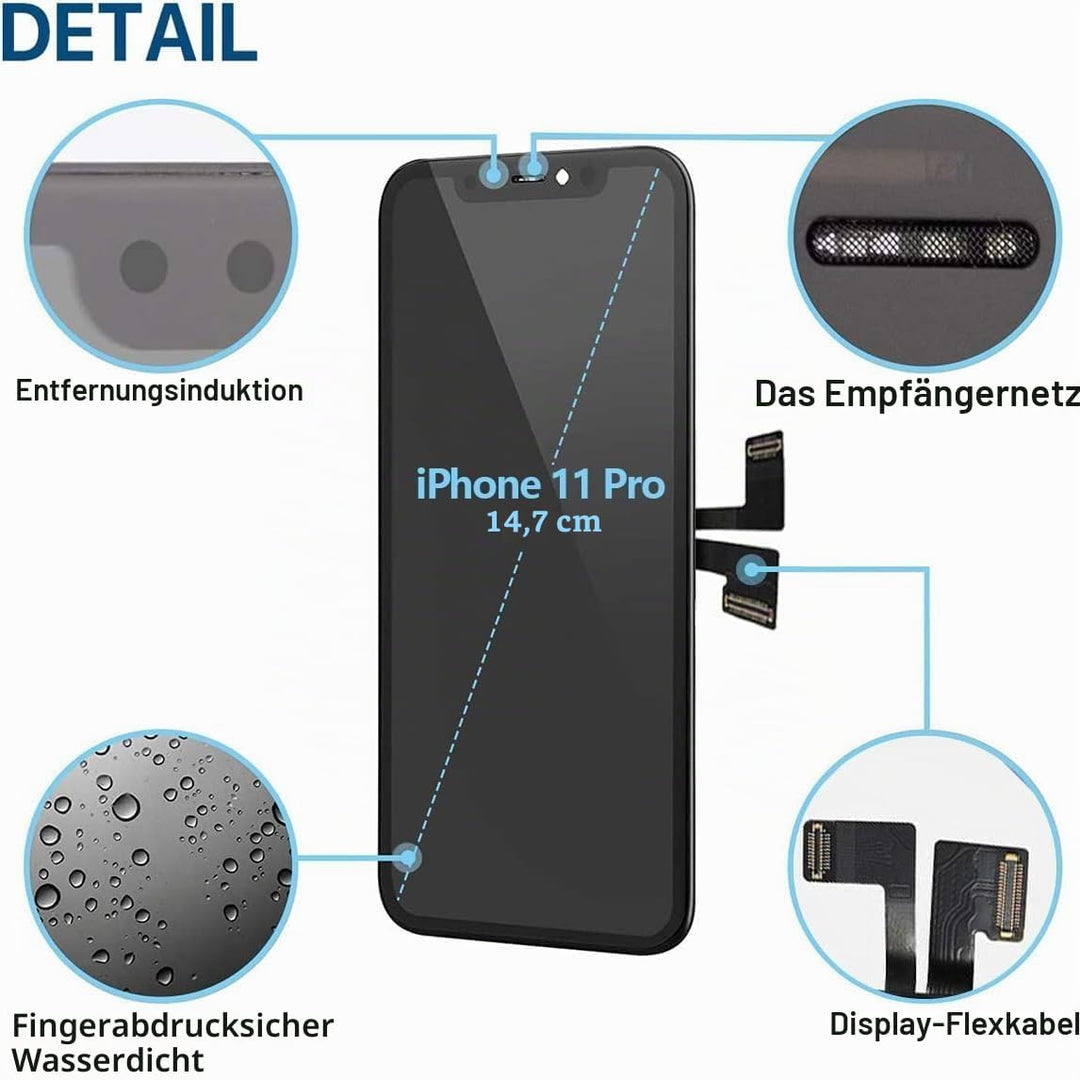 Hoonyer Display für iPhone 11 Pro, iPhone LCD Bildschirm Ersatz Digitizer Assembly mit 3D Touch, Fac