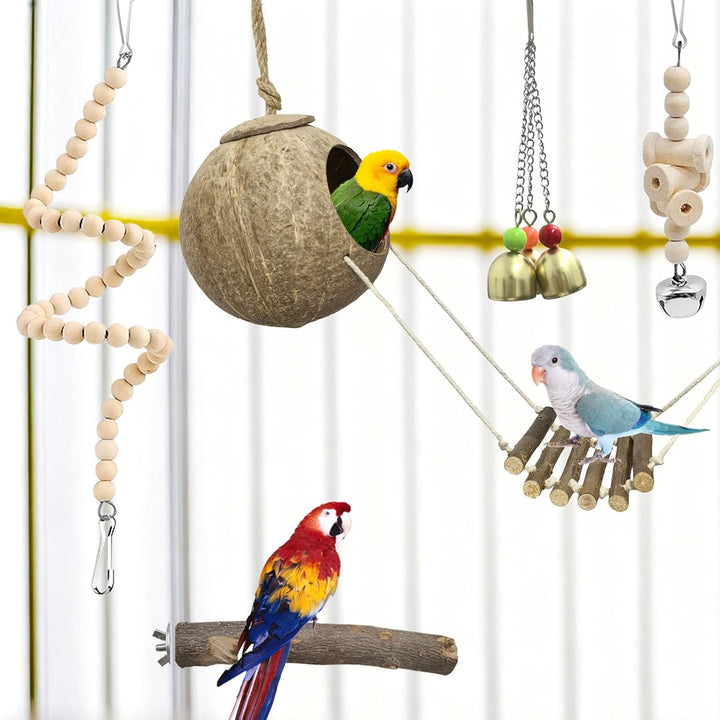 7 StüCk Vogelspielzeug, Vogel Spielzeug Wellensittich Spielzeug, VogelkäFig ZubehöR, Naturholz Vogel