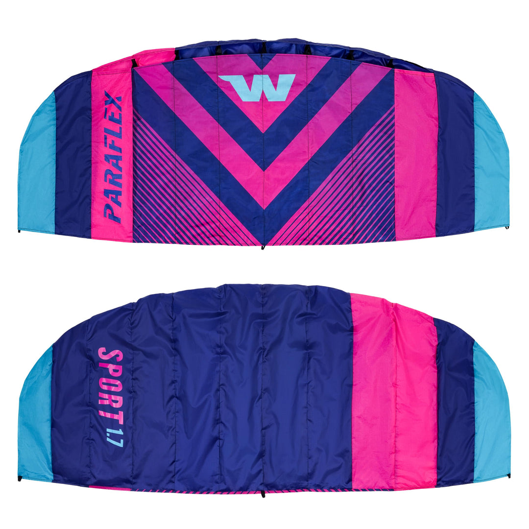 Wolkenstürmer® Paraflex Sport 1.7 Kite (blau) - Flugfertiger Lenkdrachen mit Lenkstange, 2x20m Dynee