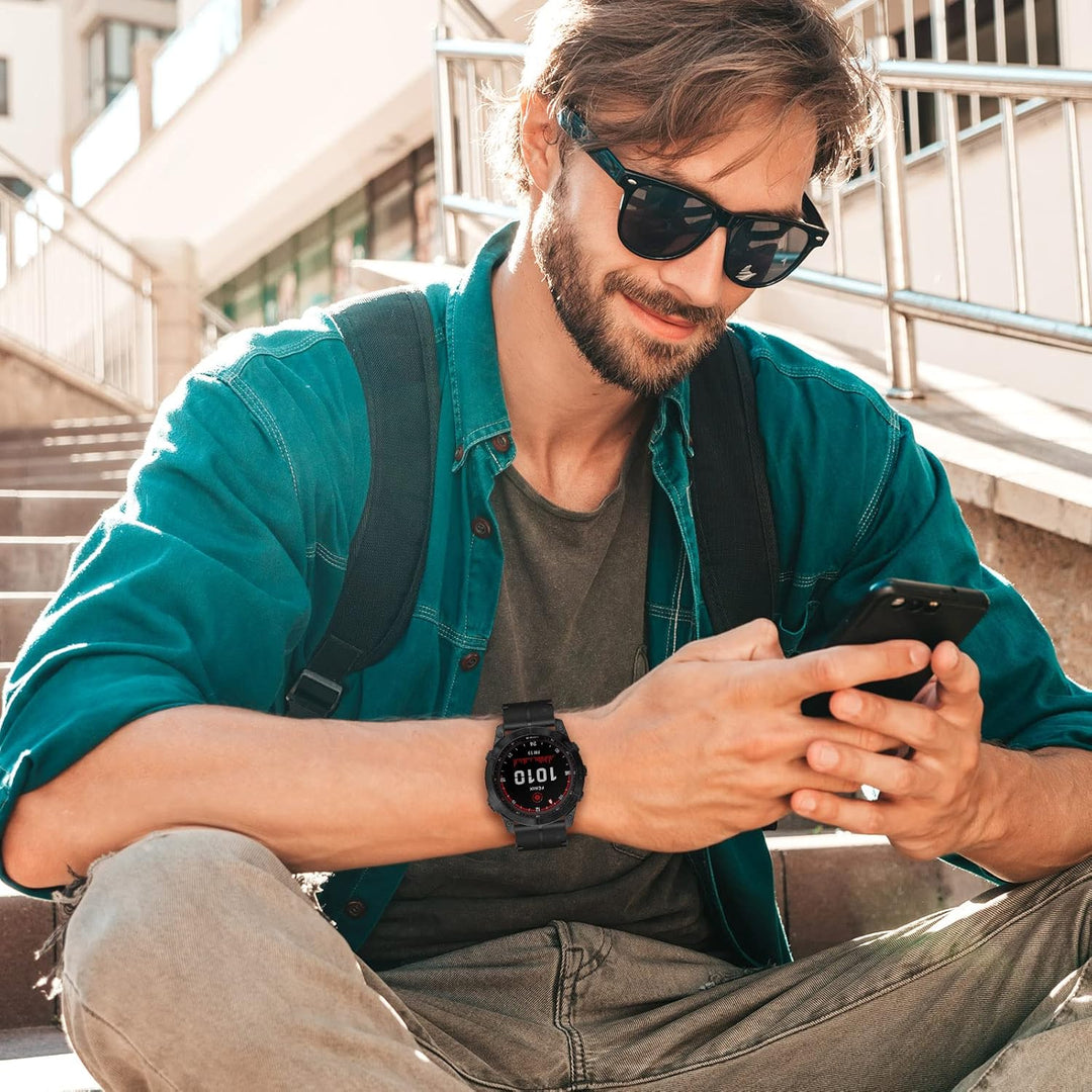 Armband für Garmin Fenix 7X, 26mm Echte Leder Ersatzarmband Quick-Fit Uhrenarmband für Garmin Fenix