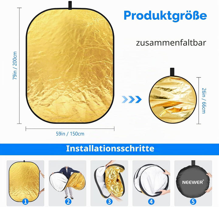 Neewer 5-in-1 tragbarer Faltbarer Multi Disk Rund Licht-Reflektor (150x200 cm (59x79 Zoll)) durchläs
