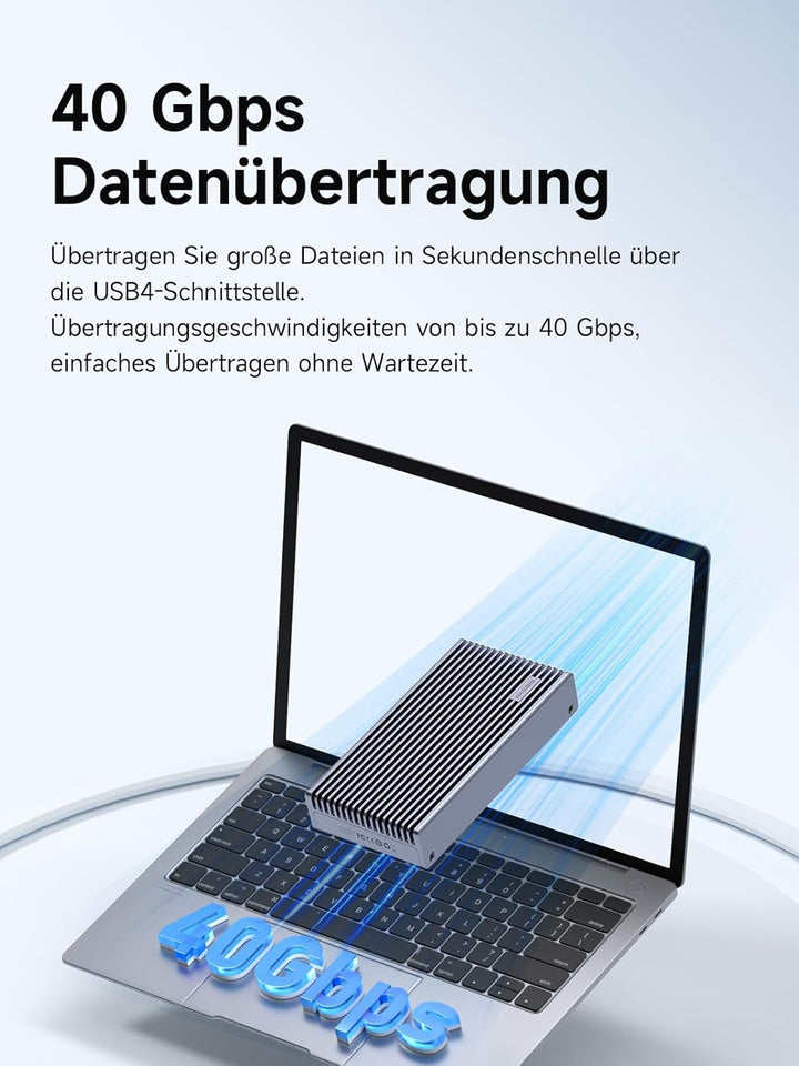 Hagibis M.2 NVMe SSD-Gehäuse, 40 Gbit/s USB4 SSD-Gehäuse mit LED-Display, USB4-Kabel, PCIe3.0x4, Alu