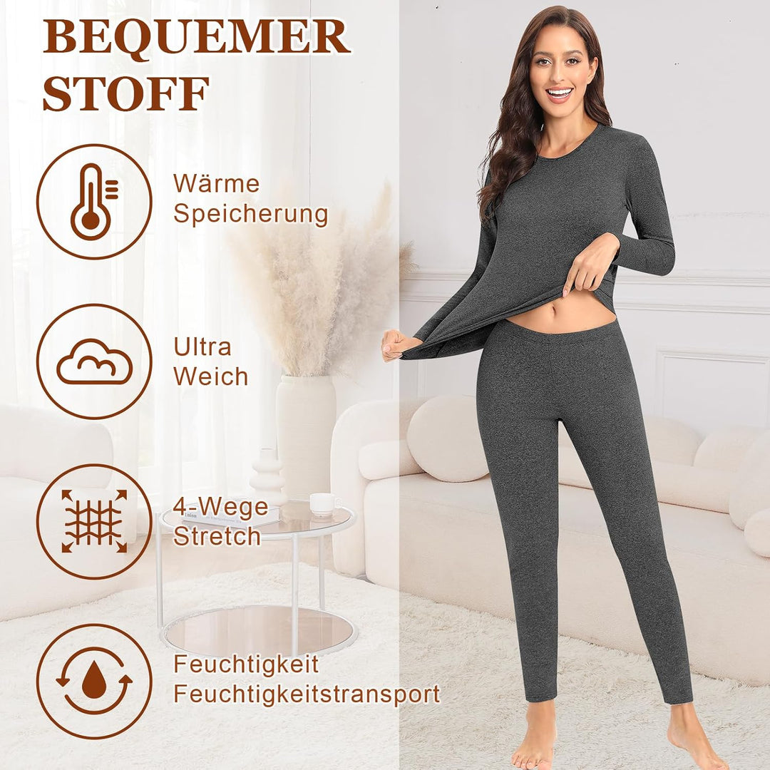 Damen Thermo Unterwäsche für Winter Atmungsaktiv Flexibel, XS Dunkelgrau