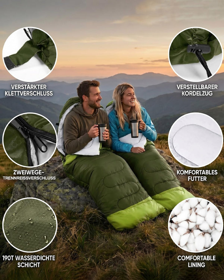 Schlafsack Camping für 3–4 Jahreszeiten, Outdoor-Schlafsack für Erwachsene und Kinder, Kompakter Sch