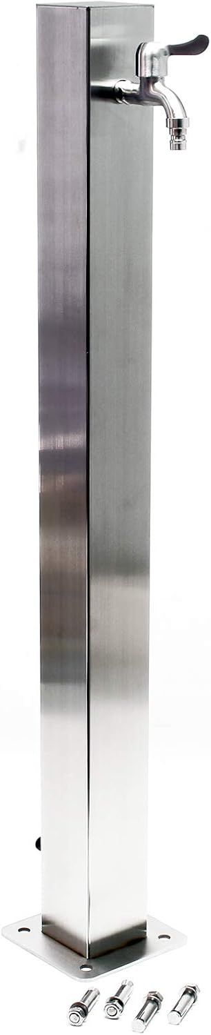 Wiltec eckige Wasserzapfstelle aus Edelstahl 95 cm, Wassersäule mit Wasserhahn & Anschluss, UV- & fr
