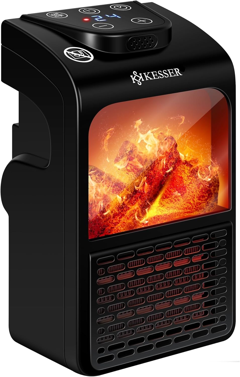 KESSER® Steckdosen Heizlüfter Energiesparend Mini mit Kaminfeuereffekt Fernbedienung LCD Display Ker