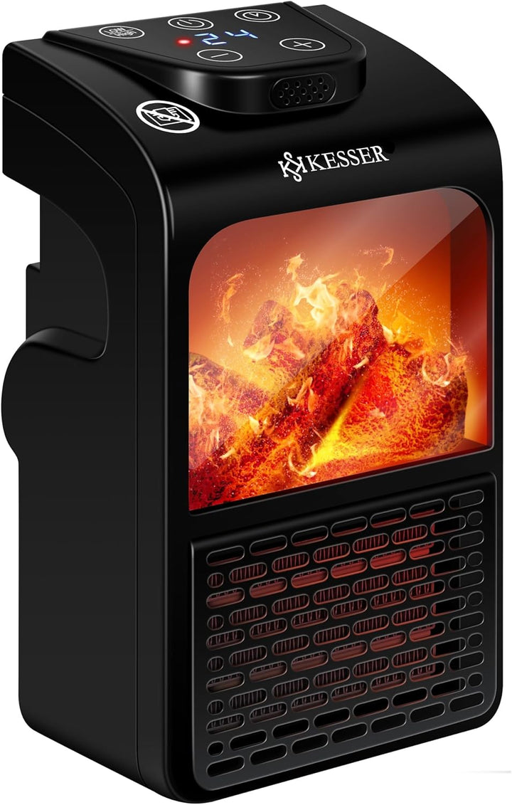 KESSER® Steckdosen Heizlüfter Energiesparend Mini mit Kaminfeuereffekt Fernbedienung LCD Display Ker