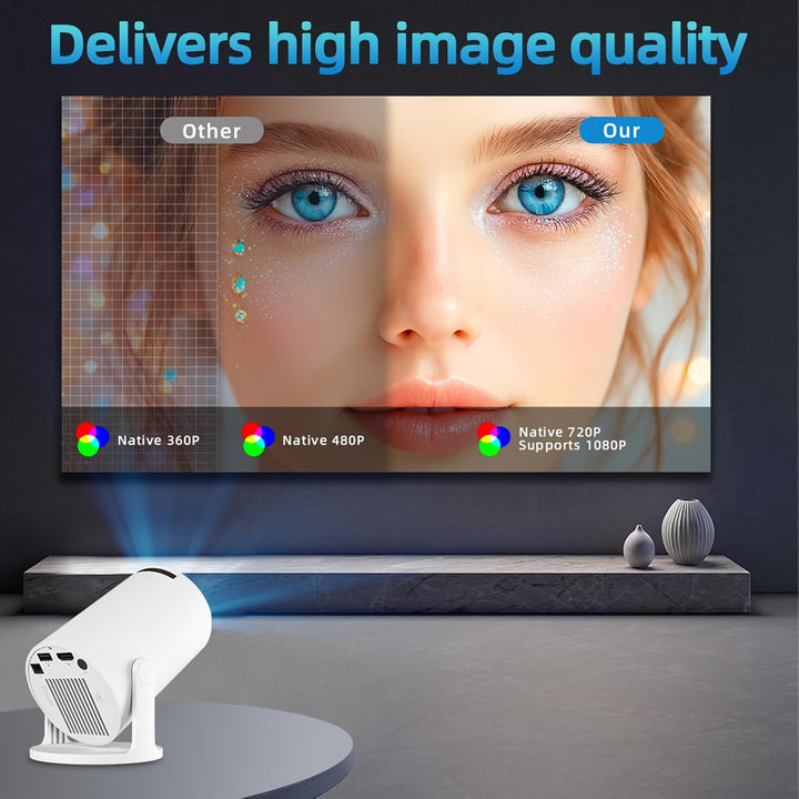 Mini projektor 4k Beamer Heimkino Videoprojektor 170 ANSI Lumen Tragbarer Projektor Wifi6/BT5.0 180°