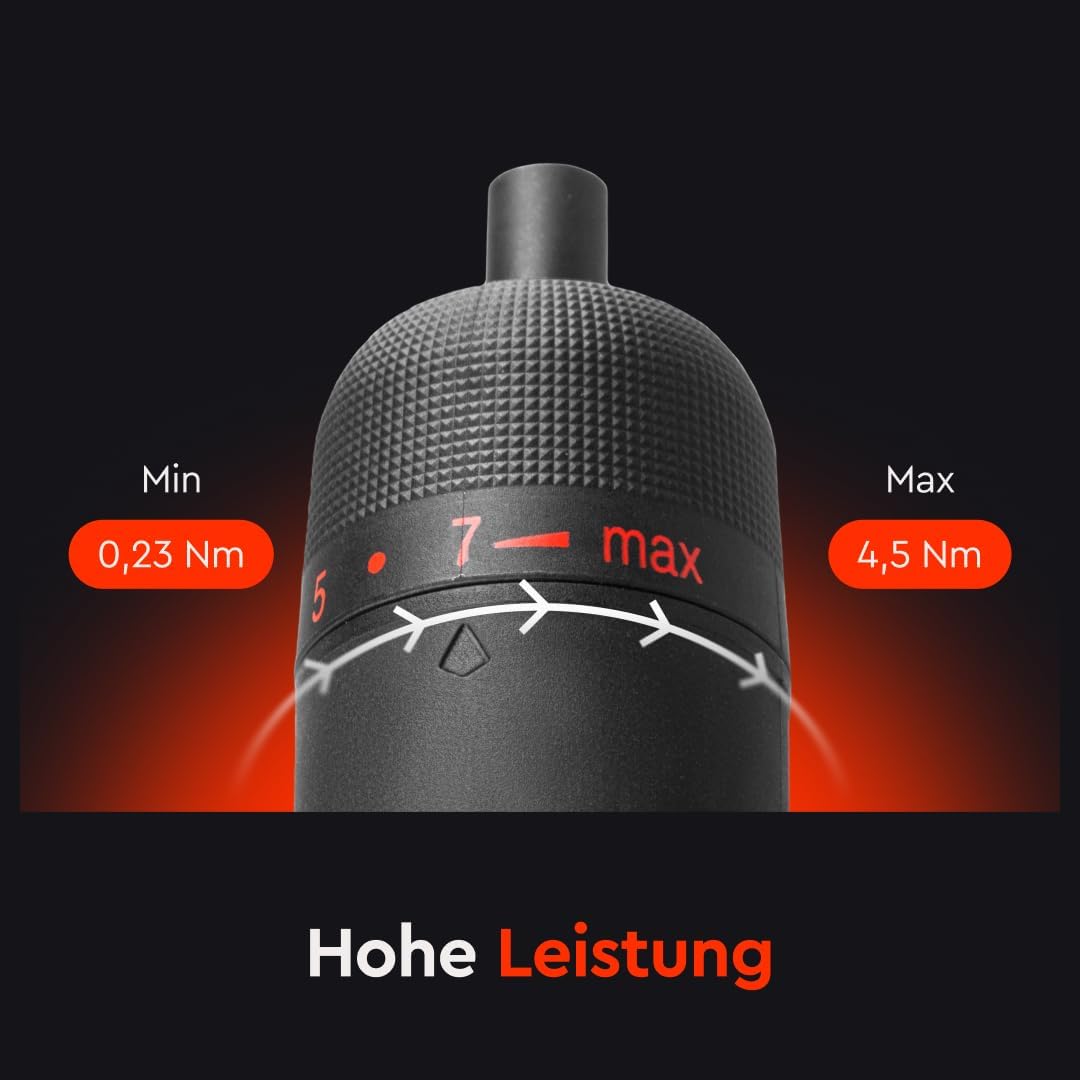 Akku-Schraubendreher, 4V (3.6V Nom), 5 Nm Drehmoment, USB-C Schnellladung, LED-Frontlicht, Kompakter