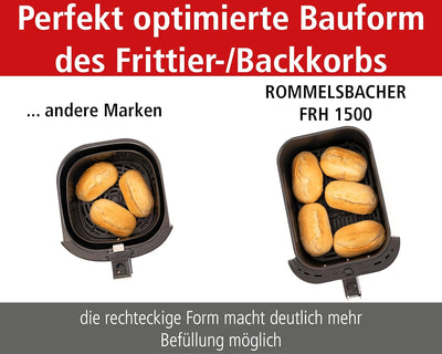 ROMMELSBACHER Heissluftfritteuse FRH 1500, XL-Backraum 5 Liter (ca. 18 x 26 cm) für 800 g Pommes, se