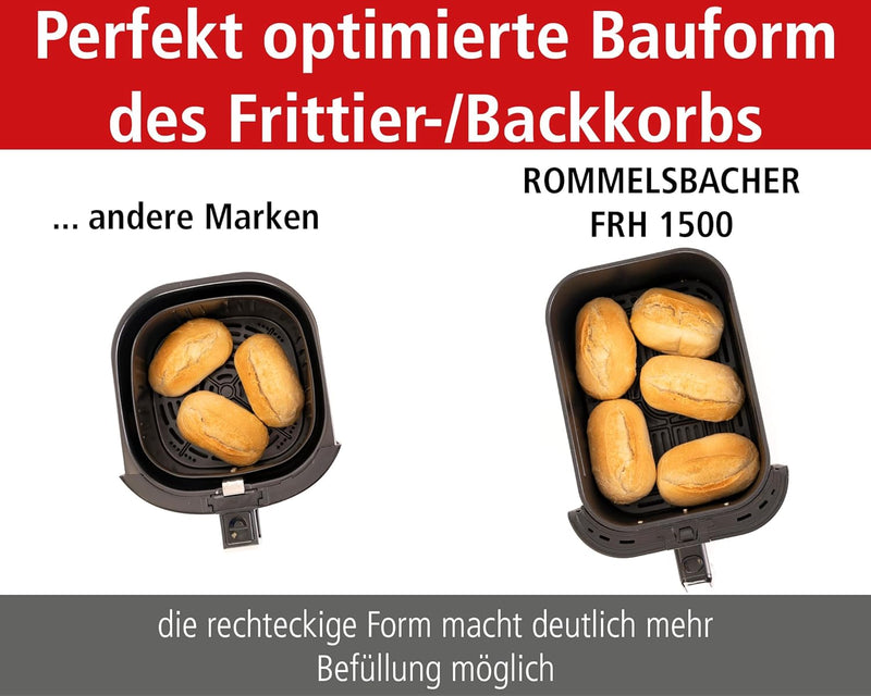 ROMMELSBACHER Heissluftfritteuse FRH 1500, XL-Backraum 5 Liter (ca. 18 x 26 cm) für 800 g Pommes, se