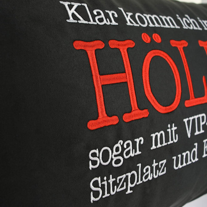 EXPRESS-STICKEREI Klar komm ich in die Hölle Kissen mit Spruch Dekokissen Heavy Metal Geschenk für M