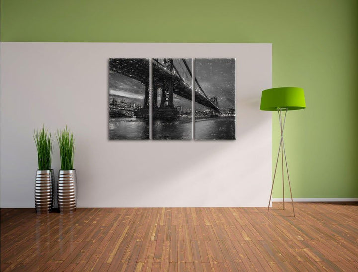 Pixxprint Manhatten Brücke New York Kunst als Leinwandbild | Grösse: 3 Teilig (120x80) | Wandbild| K