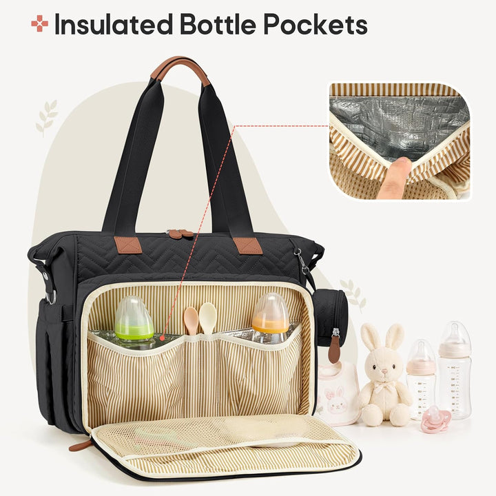 RAINSMORE Baby Wickeltasche Kinderwagen mit Schnullertasche Wickelunterlage | Wickelrucksack Gross B