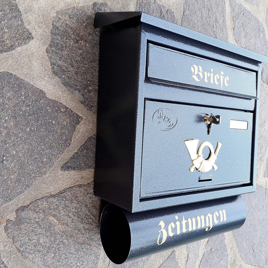 Grosser Briefkasten/Postkasten XXL Anthrazit mit Abnehmbarer Zeitungsrolle Flachdach Katalogeinwurf