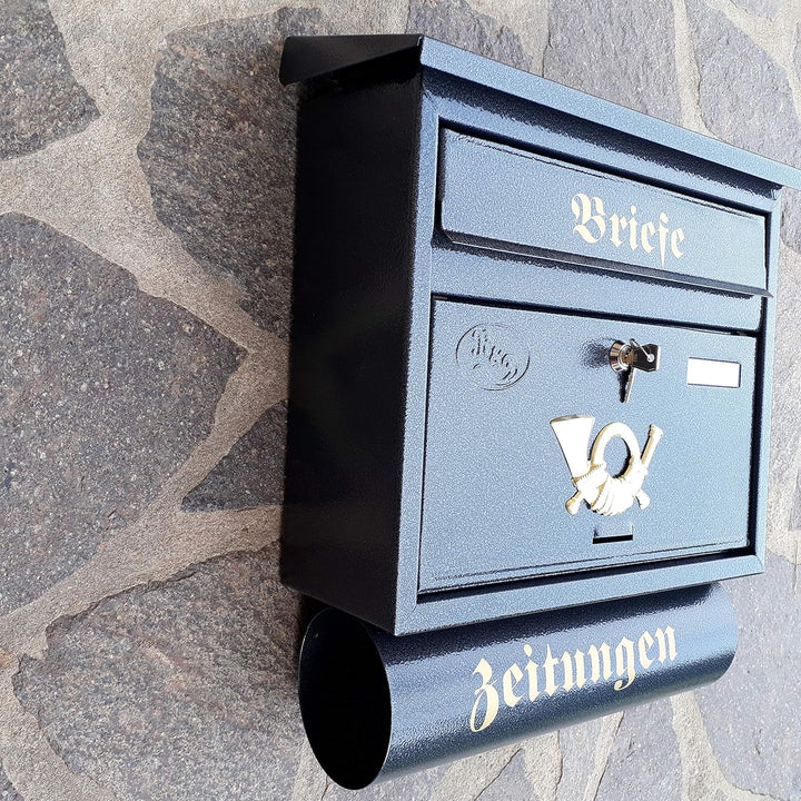 Grosser Briefkasten/Postkasten XXL Anthrazit mit Abnehmbarer Zeitungsrolle Flachdach Katalogeinwurf