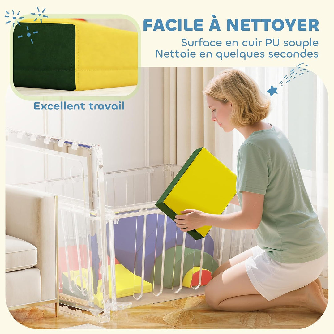 AIYAPLAY Baby-Krabbelkurs 5 Teile, Eva-Schaumstoff-Module, Mehrfarbig | PU-Bezug, Schaumstoff-Bauste