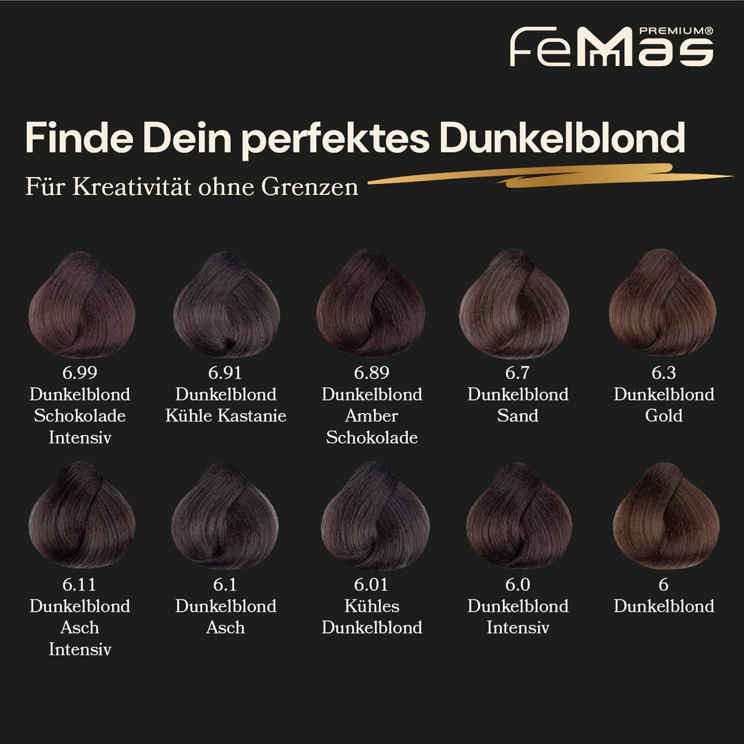 FemMas Haarfarbe 3x Dunkelblond Amber Schokolade 6.89 I Creme Haarfarbe mit Arganöl, Keratin & Ceram
