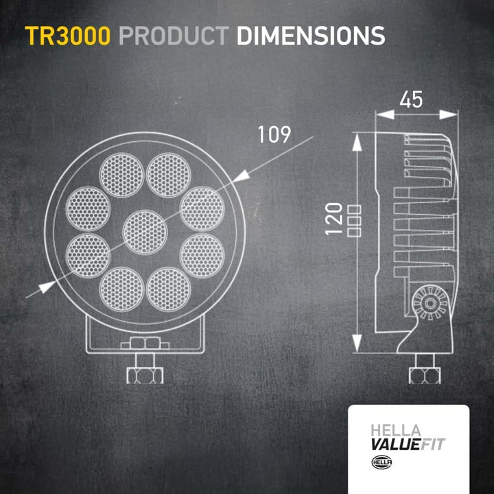 HELLA - LED-Arbeitsscheinwerfer - Valuefit TR3000 - 12/24V - 3000lm - Anbau/geschraubt - schwenkbare