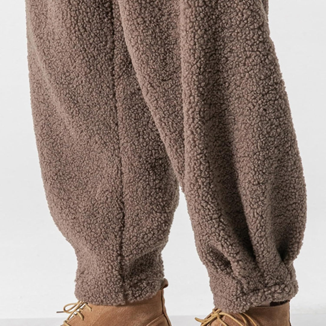 Teddy Plüsch Hose Winter Haremshose Regular Fit Lose Gerade Pants Herren Hose Baggy Gefüttert Thermo